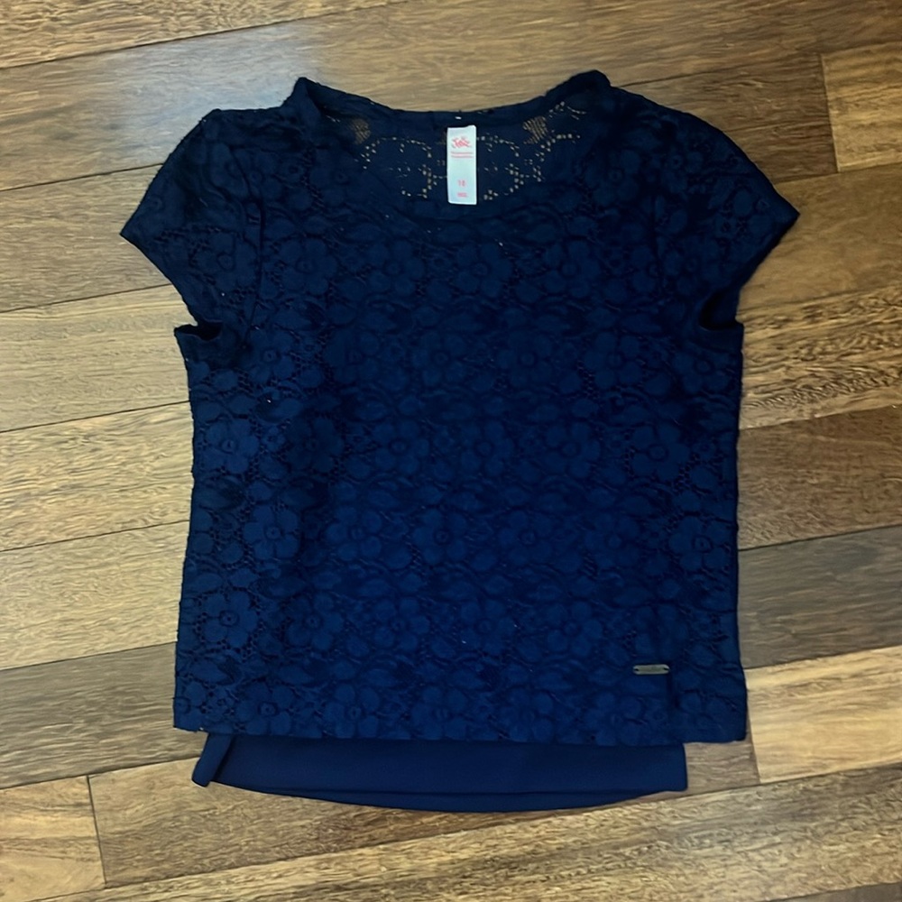 Justice Girls Size 10 Navy Blue Lace Short Sleeve Top